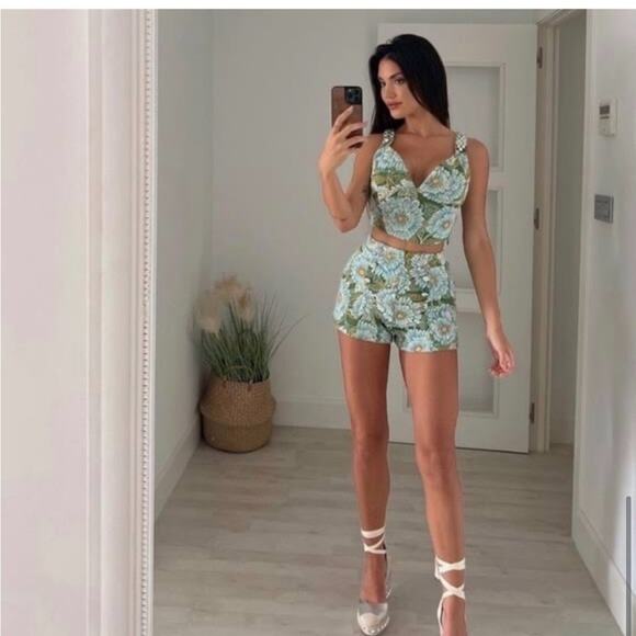 Zara Blue High Waist Shorts Set Size Small NWOT - Picture 9 of 9